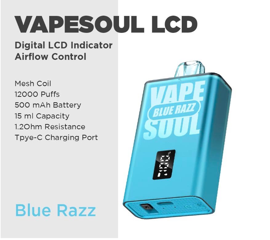 Blue Razz ice - Vapesoul LCD (12000 Puffs) - India Vape Store